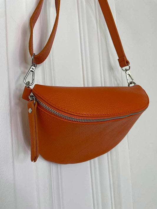 Leather Cross Body Bag - Orange