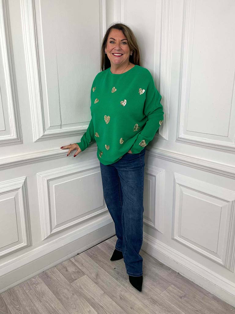 Sequin Heart Knit - Green