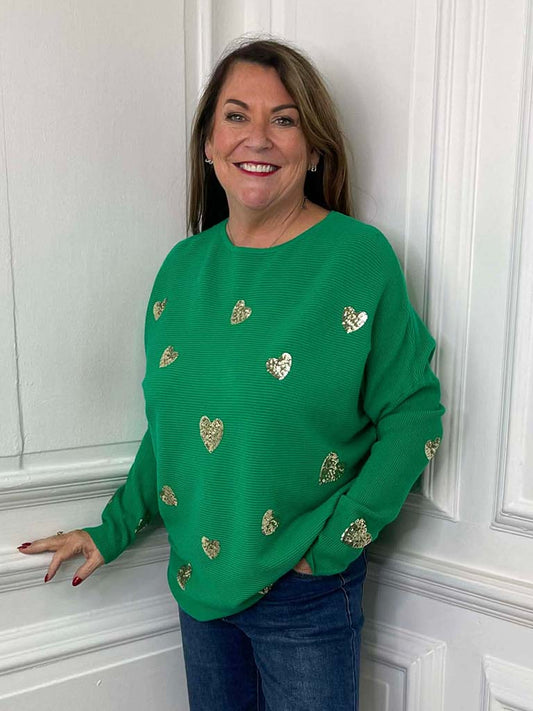 Sequin Heart Knit - Green