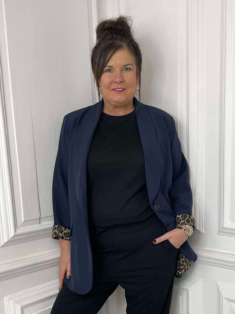 Leopard Lined Blazer - Navy