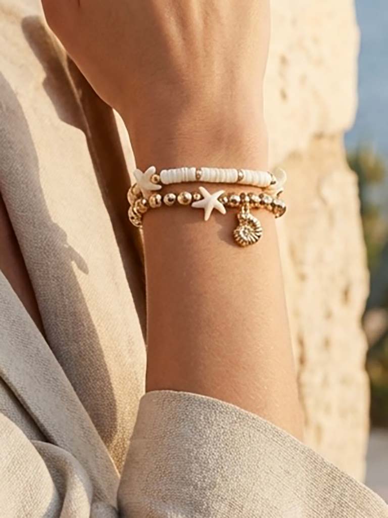 Envy Starfish & Shell Beaded Bracelet - Gold