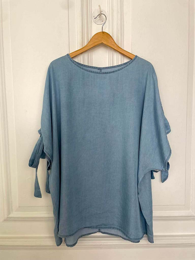 Chambray Tie Sleeve Top - Pale Denim