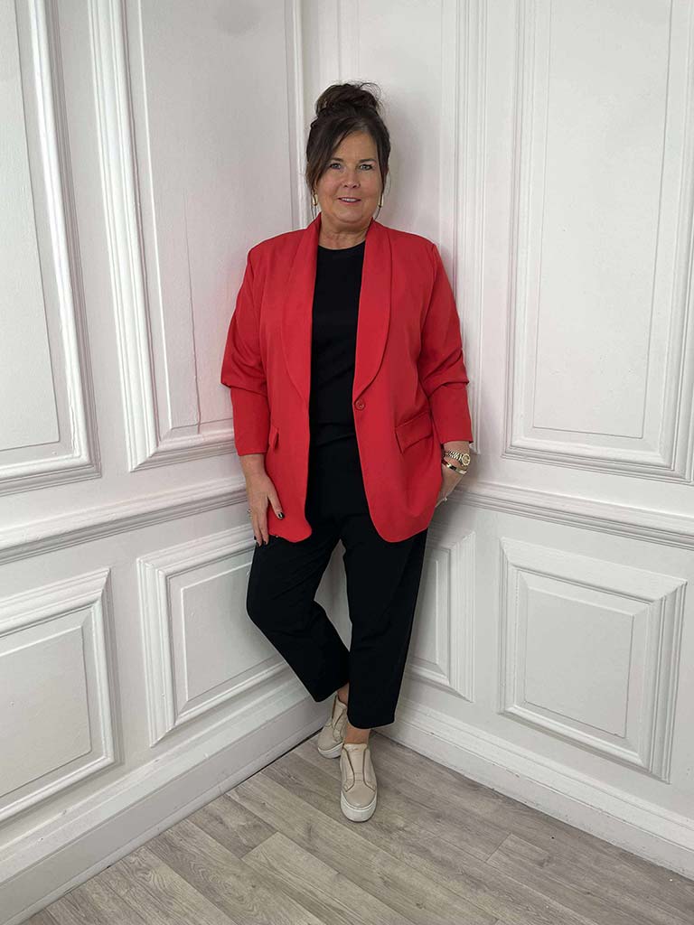 Leopard Lined Blazer - Scarlet