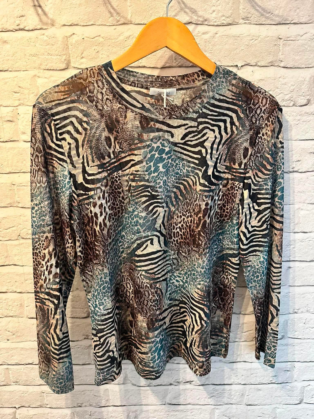 Print Mesh Layering Top - Teal Animal