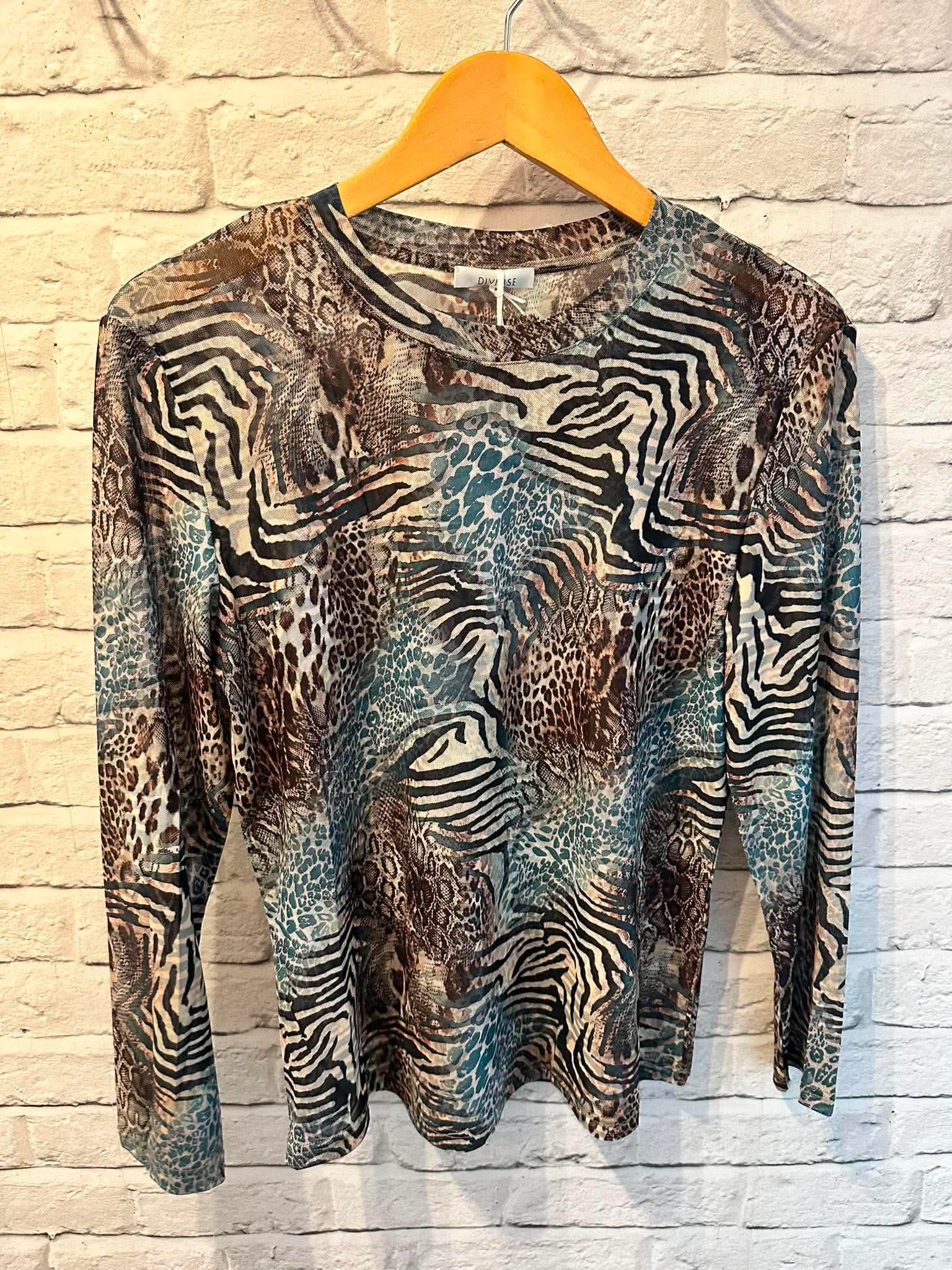 Print Mesh Layering Top - Teal Animal