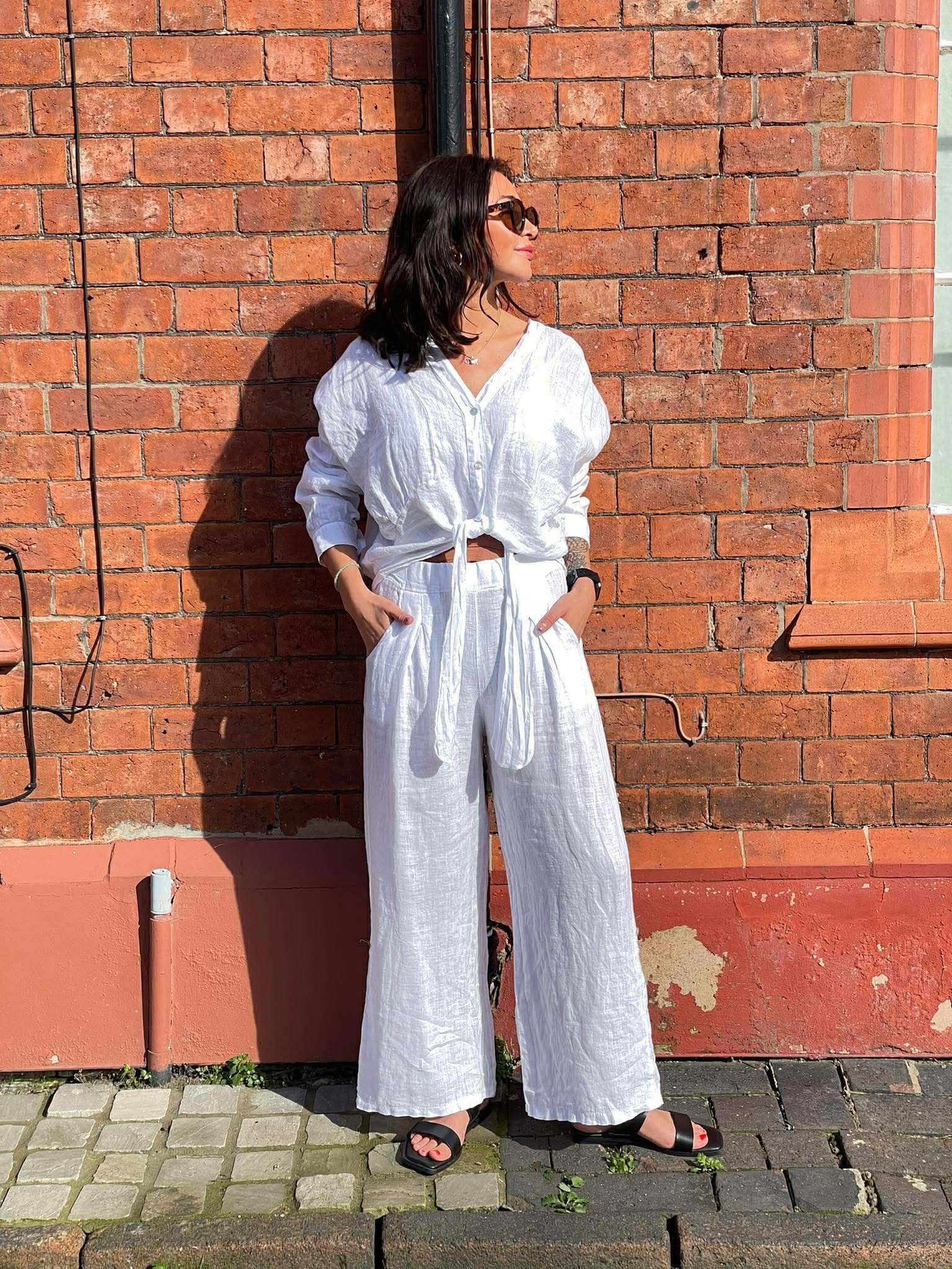 Linen Tab Trousers - White