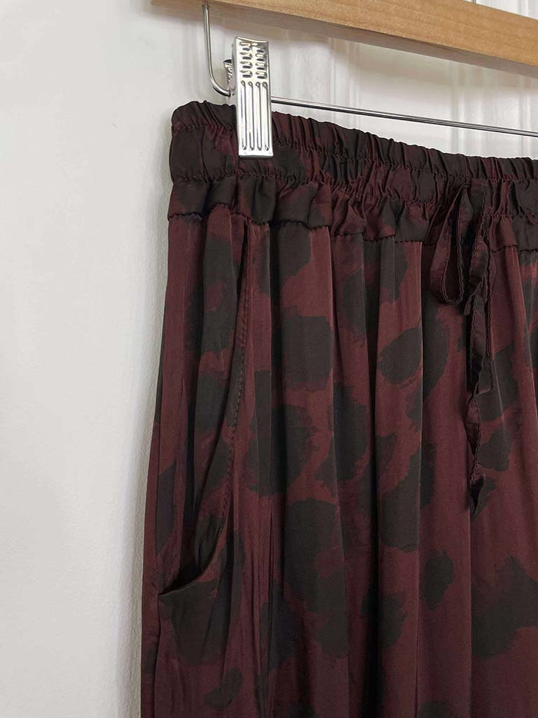 Leopard Silk Mix Palazzos - Burgundy