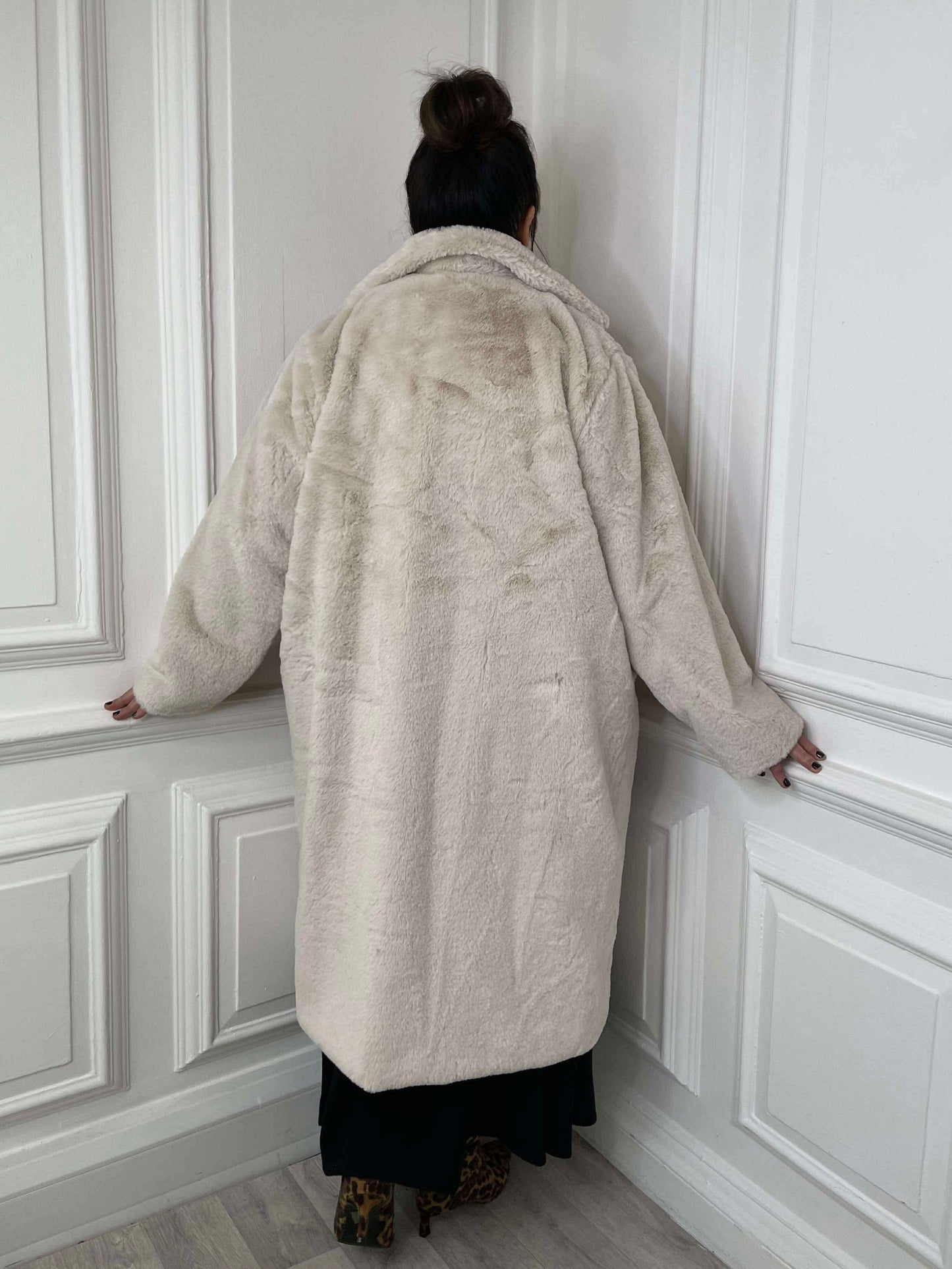 Luxe Faux Fur Long Coat - Almond