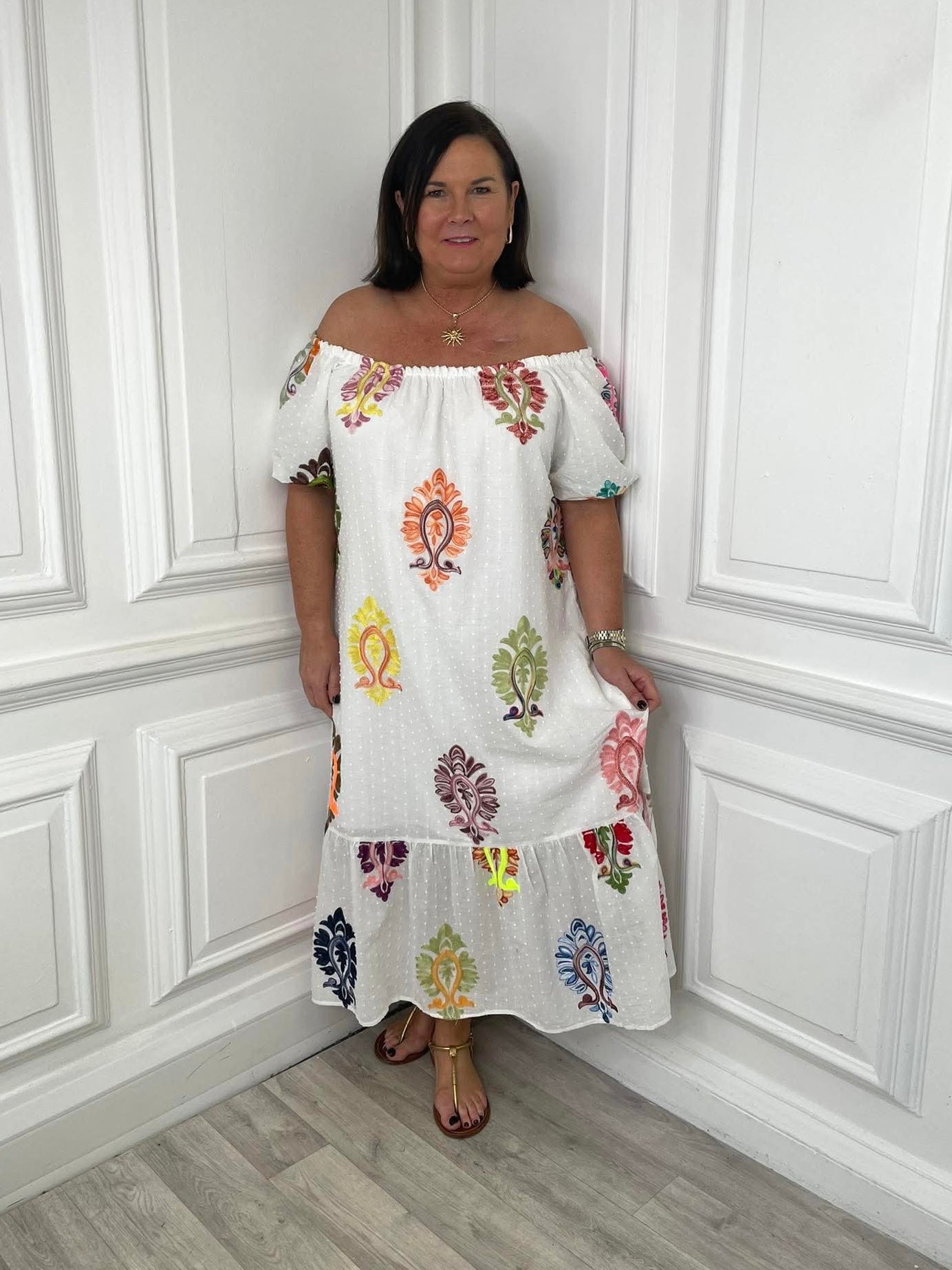 Malissa J Dobby Embroidered Bardot Dress
