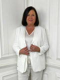 Warm white graduated stud blazer with relaxed fit, perfect for womens fashion and everyday wear in modern outfits. - Malissa J Graduated Stud Blazer - Warm White
