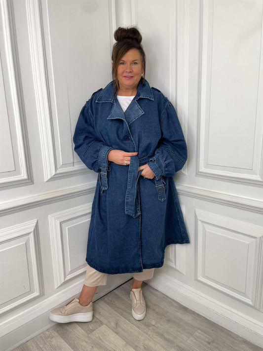 Denim Trench Coat - Classic Blue