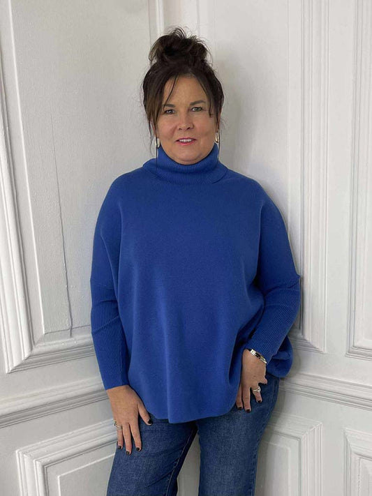 Boxy Polo Knit - Cobalt