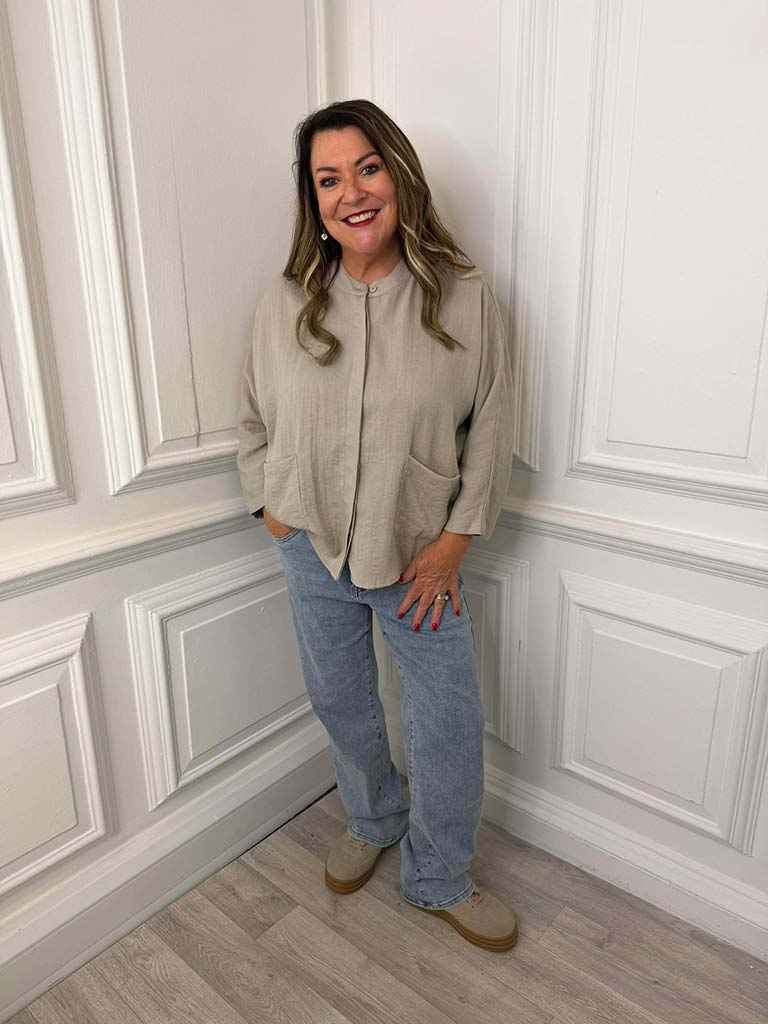 Grandad Collar Lightweight Shacket - Parchment