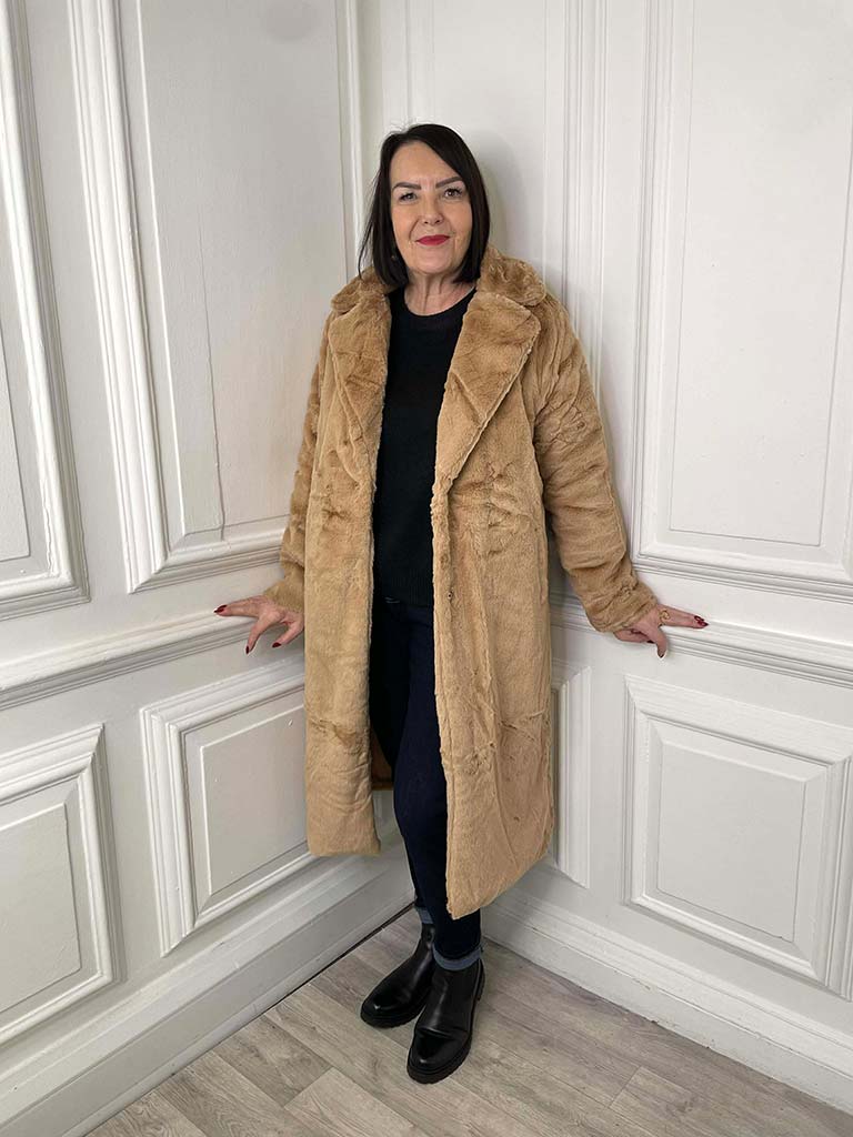 Luxe Faux Fur Long Coat - Camel