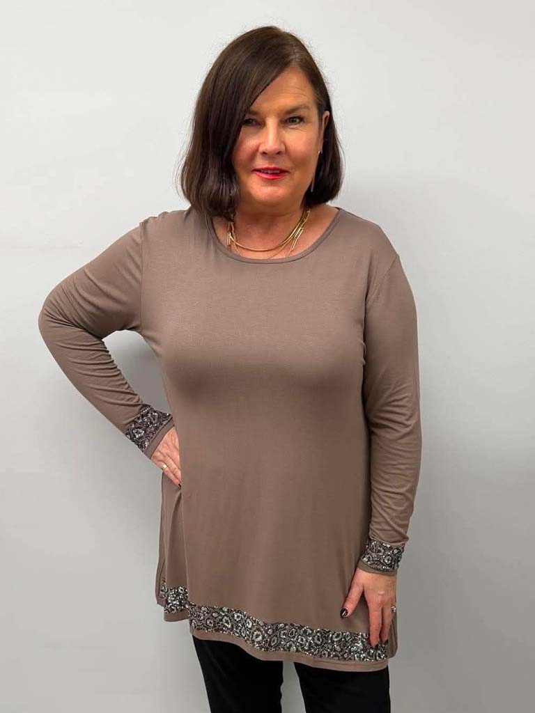 Malissa J Studded Swing Top - Latte