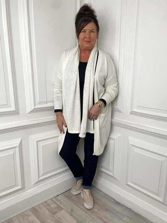 Malissa J Studded Cardigan & Scarf - Winter White