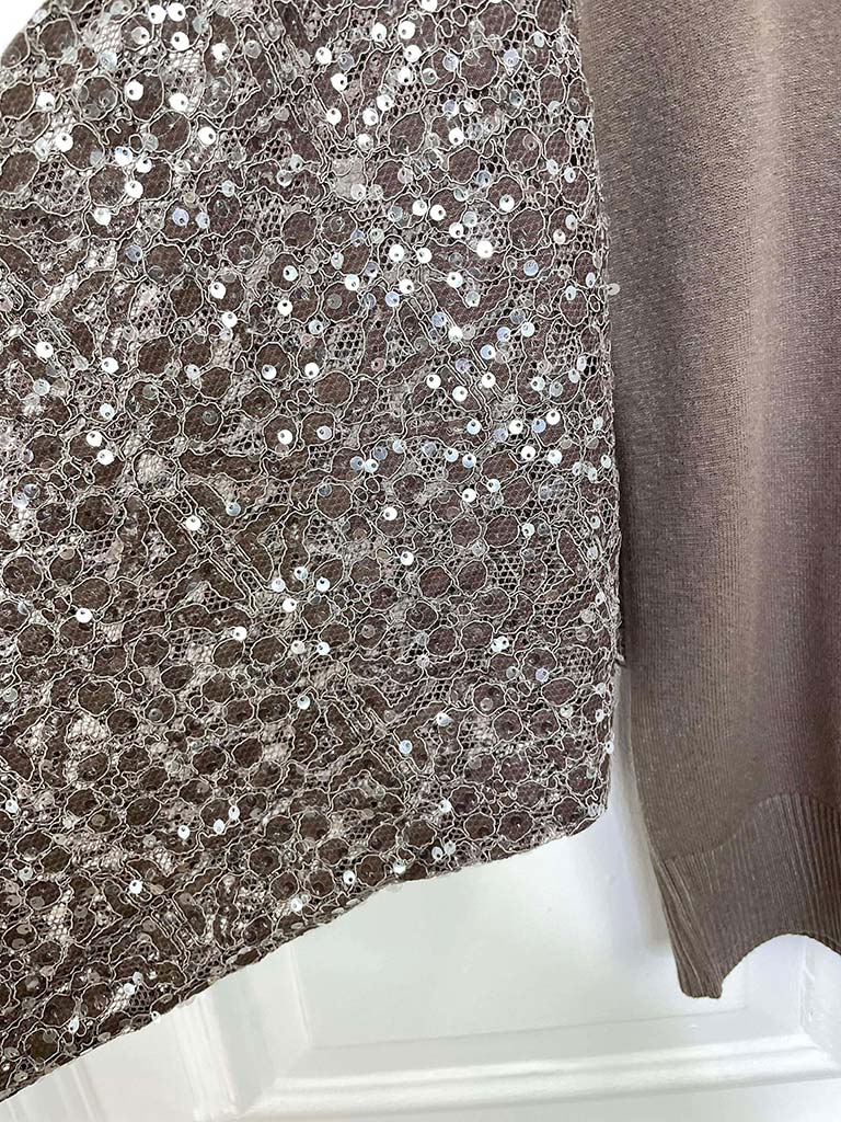Sequin Lace Sleeve Knit - Taupe