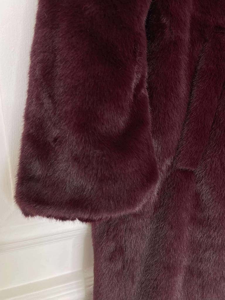 Luxe Faux Fur Double Breasted Coat - Claret