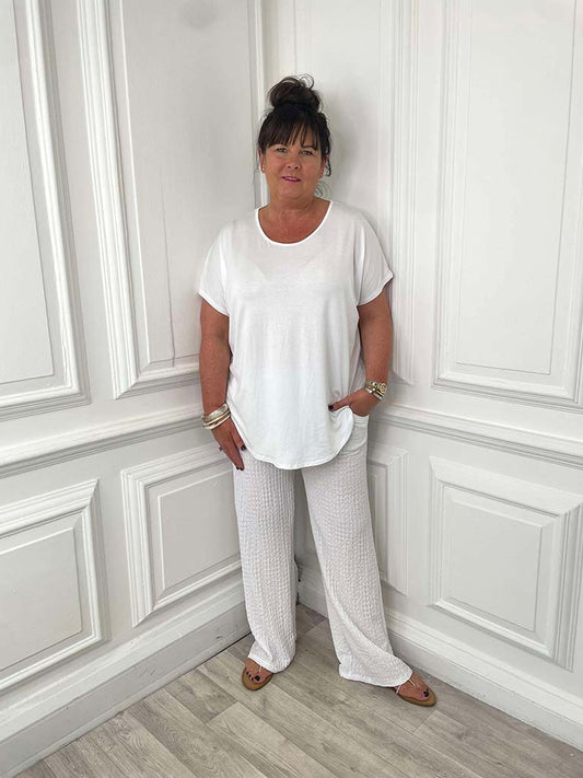 Crinkle Palazzos - White