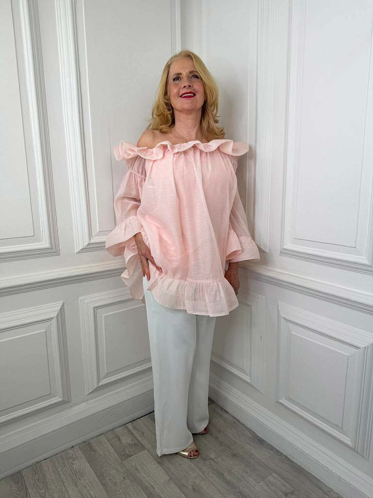 Frill Bardot Tunic - Blush