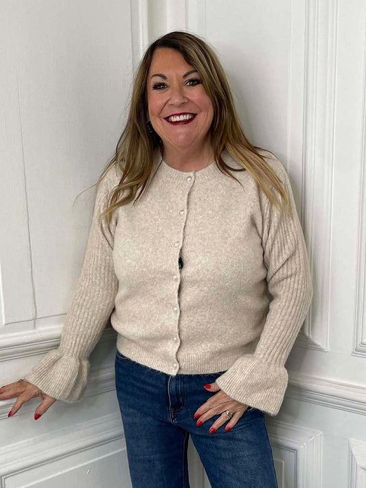 Ruffle Cuff Cardigan - Stone