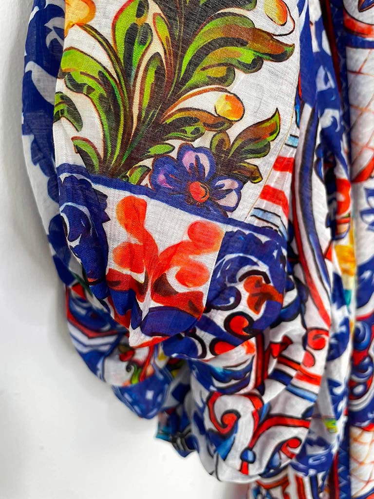 Puff Sleeve Tile Print Blouse