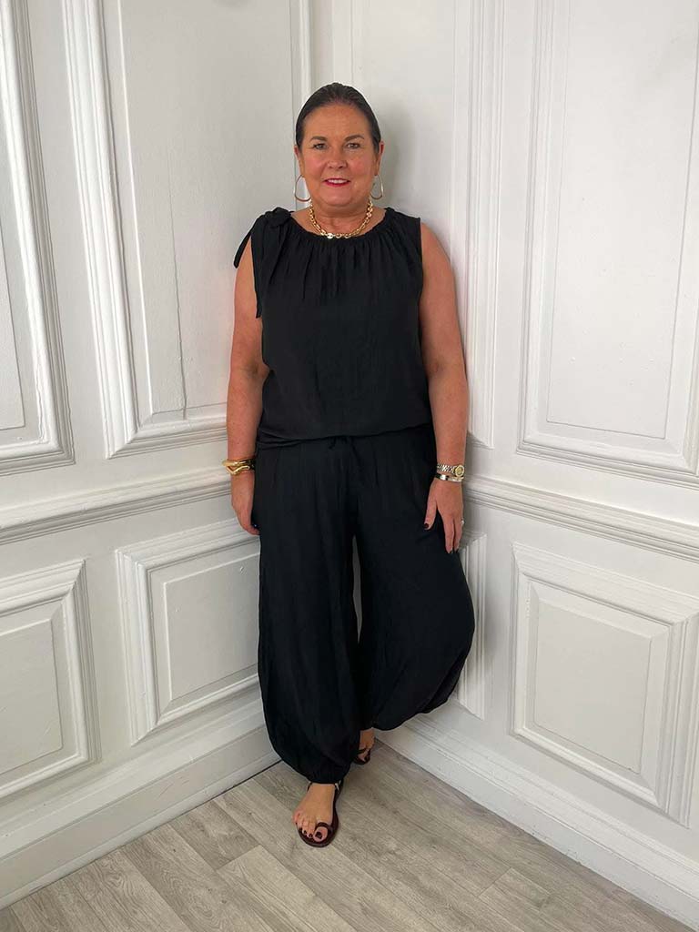 Tie Shoulder Balloon Co-ord - Black