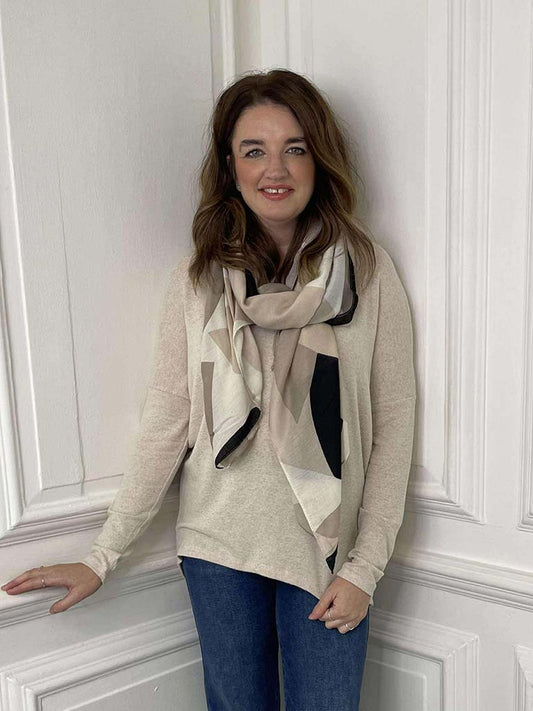 Abstract Print Scarf - Stone