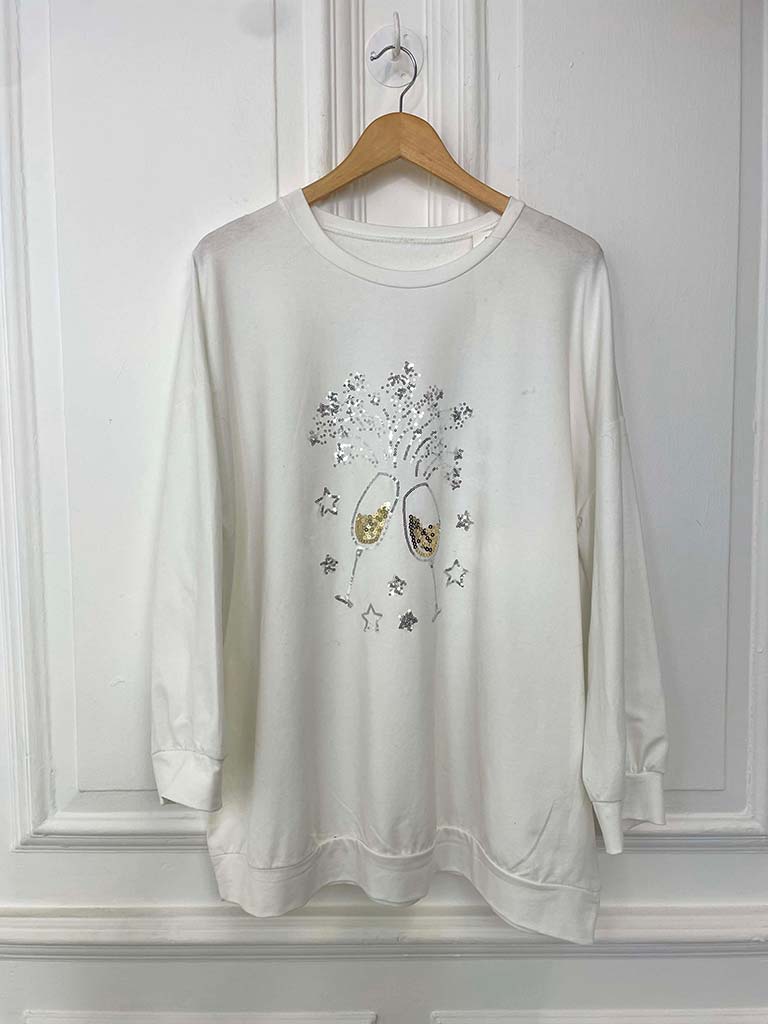 Sequin Champagne Jersey Top - White