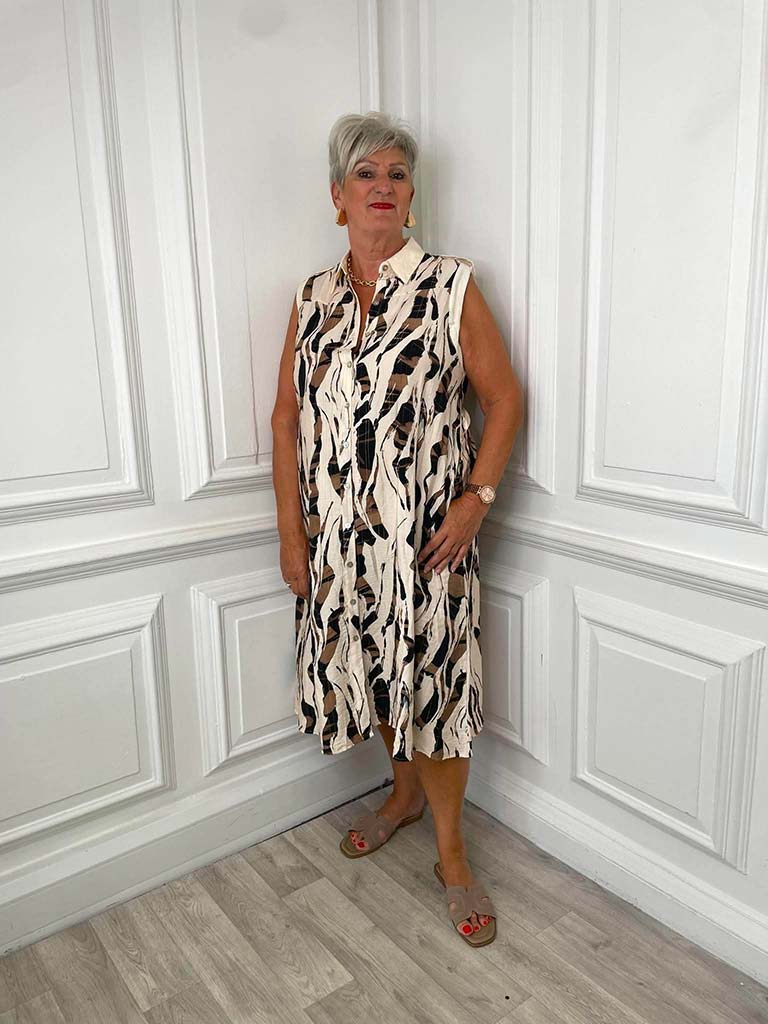 Animal Print Sleeveless Shirt Dress