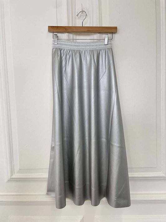 Malissa J Faux Leather A-Line Skirt - Silver