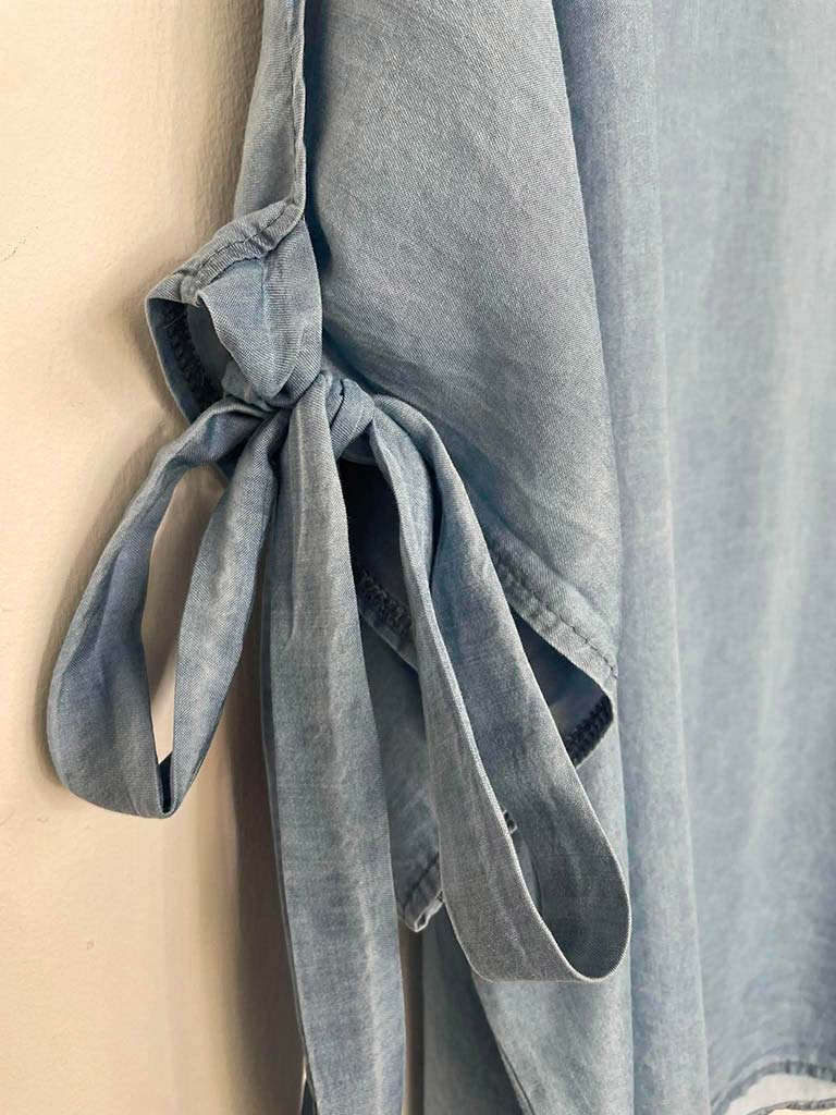 Chambray Tie Sleeve Top - Pale Denim