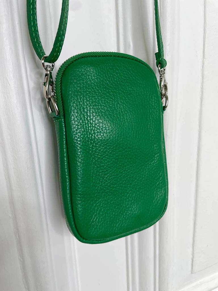 Leather Cross Body Phone Bag - Green