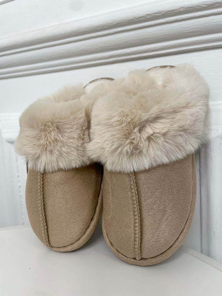 Faux Fur Trim Mule Slippers