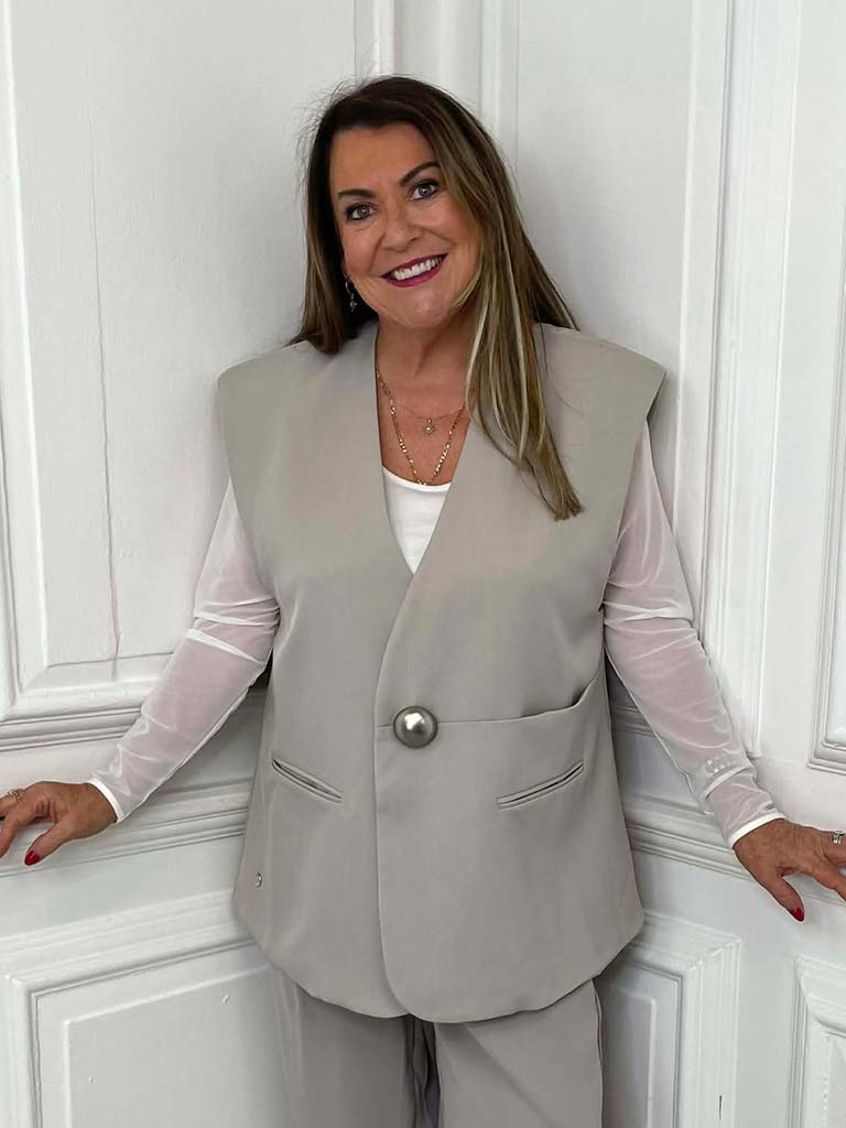 Malissa J Statement Button Luxe Waistcoat - Stone