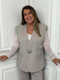 Malissa J Statement Button Luxe Waistcoat - Stone
