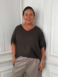 Linen V-Neck Top - Chocolate