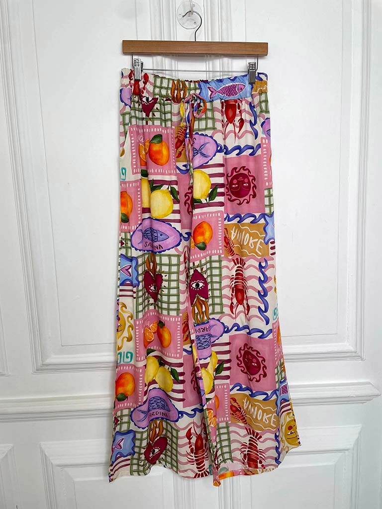 Kitsch Patterned Palazzos - Tropical Tile
