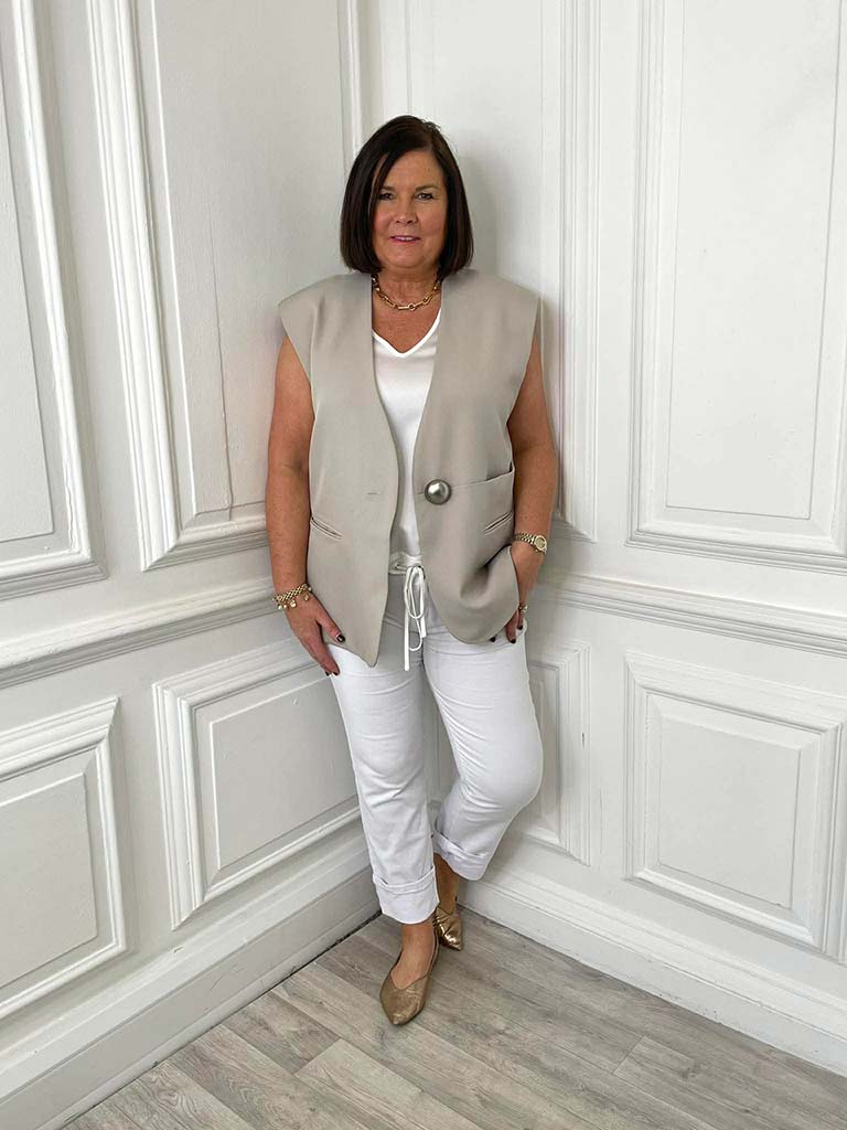 Malissa J Statement Button Luxe Waistcoat - Stone