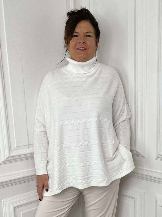 Cable Ribbed Polo Knit - Winter White
