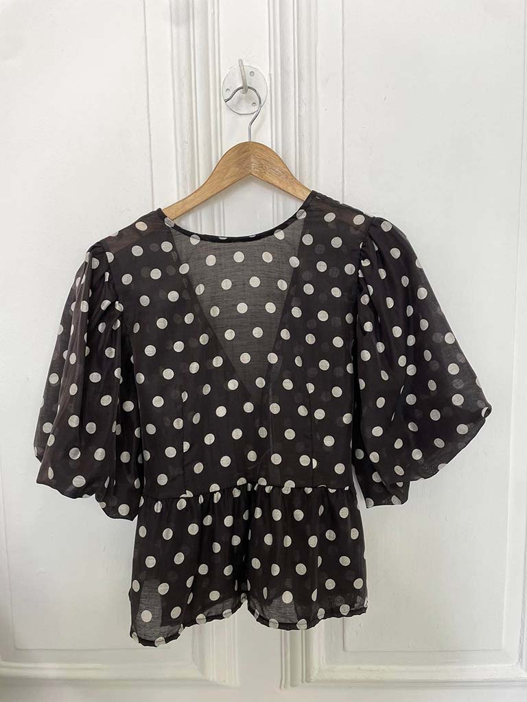 Polka Dot Puff Sleeve Top - Black