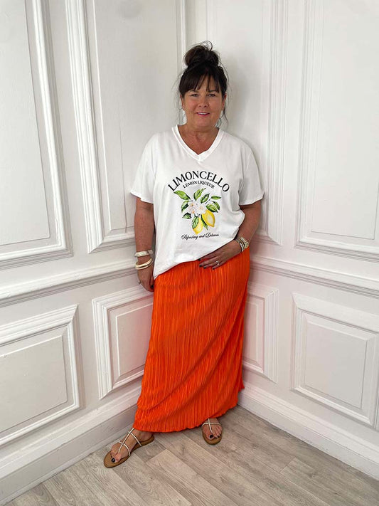 Pleated Maxi Skirt - Tangerine