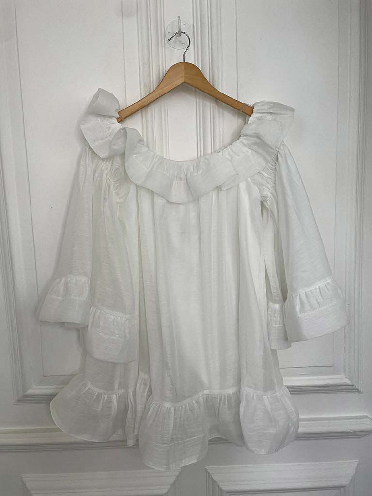 Frill Bardot Tunic - Soft White