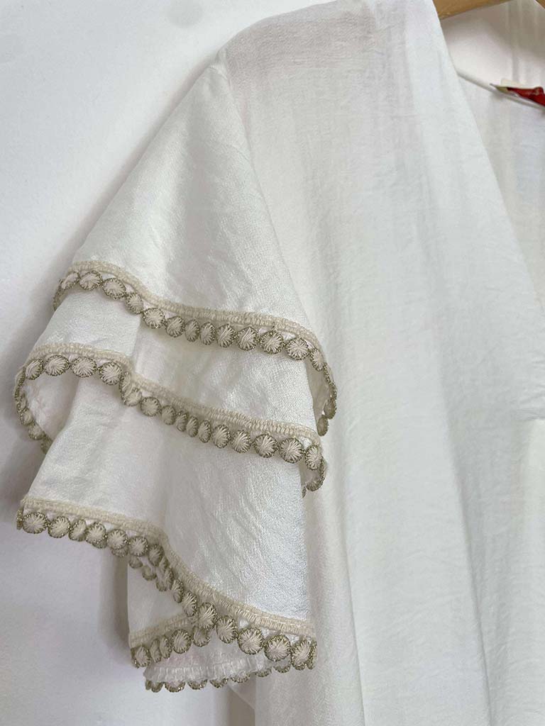 Crochet Frill Sleeve Dress - Ivory