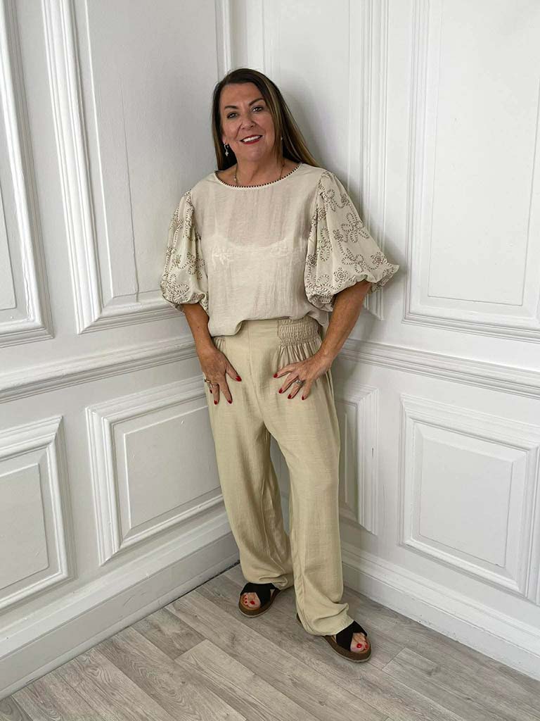 Puff Sleeve Stitched Top - Sable