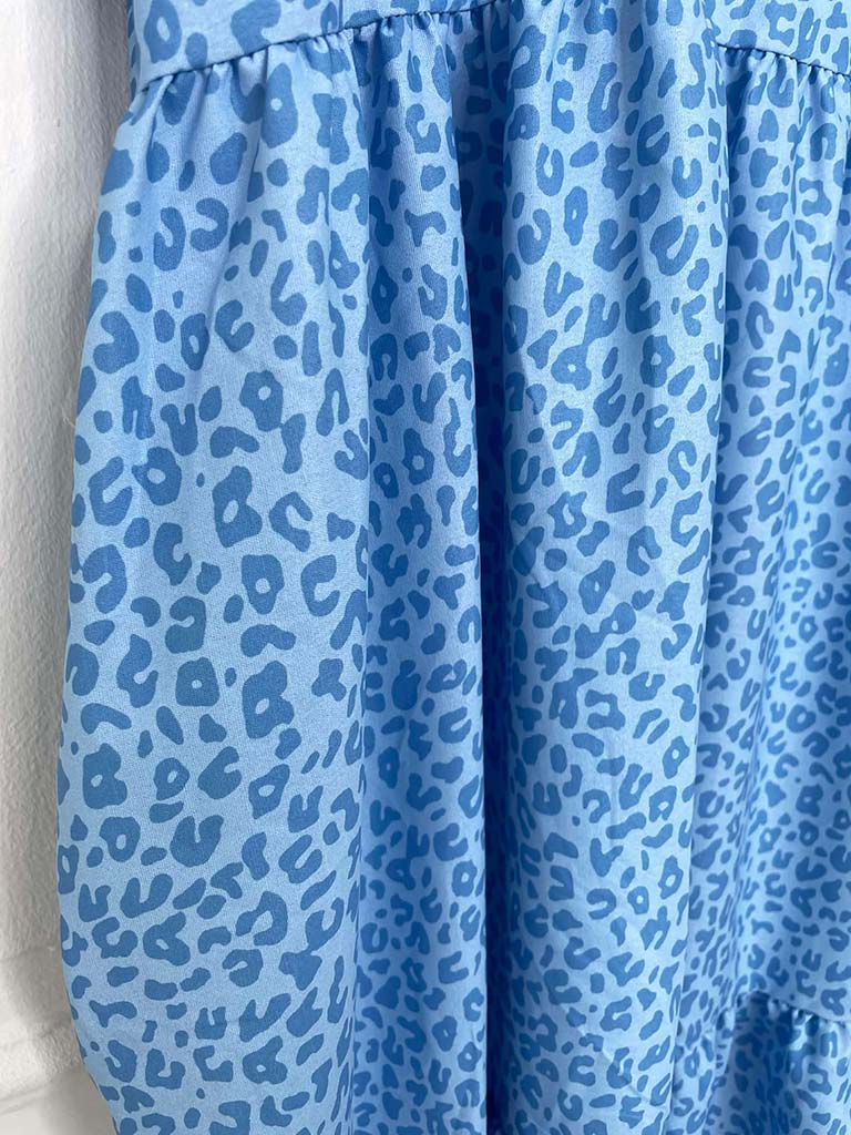 Leopard Print Tiered Smock Dress - Aqua