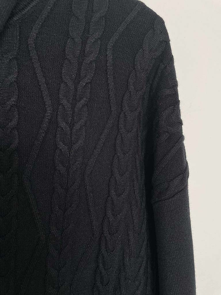 Malissa J Cable Knit Tunic & Scarf - Black