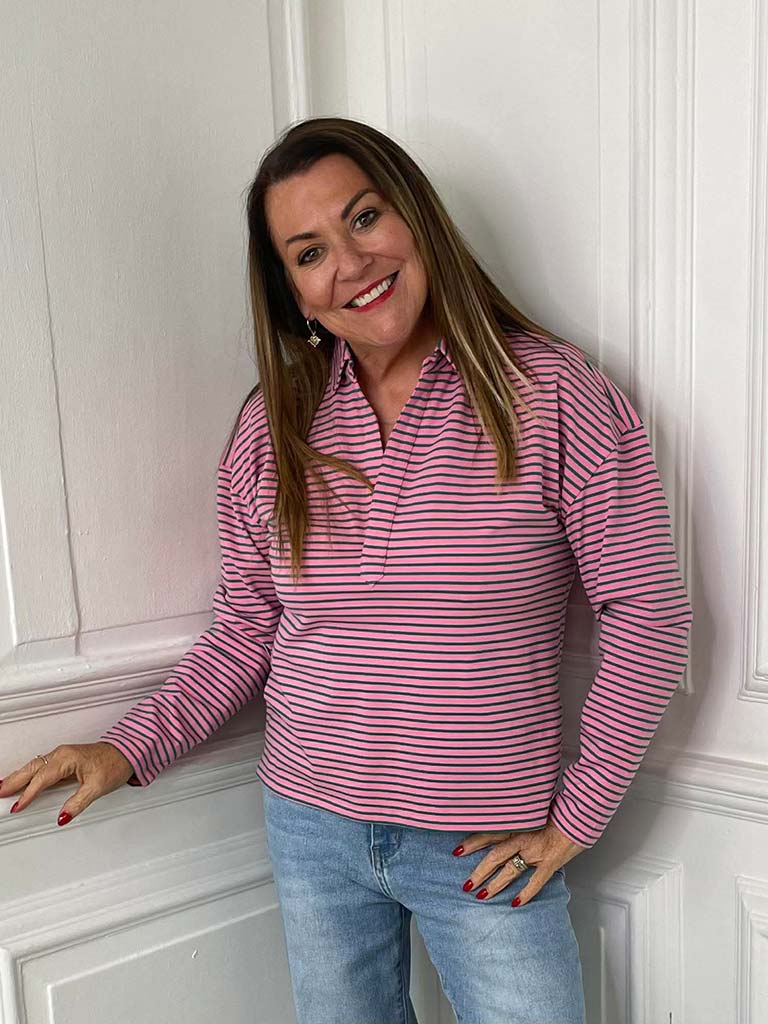Stripe Collared Top - Pink & Jade