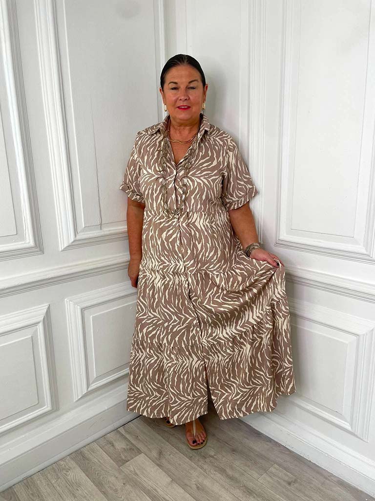 Animal Print Shirt Dress - Taupe