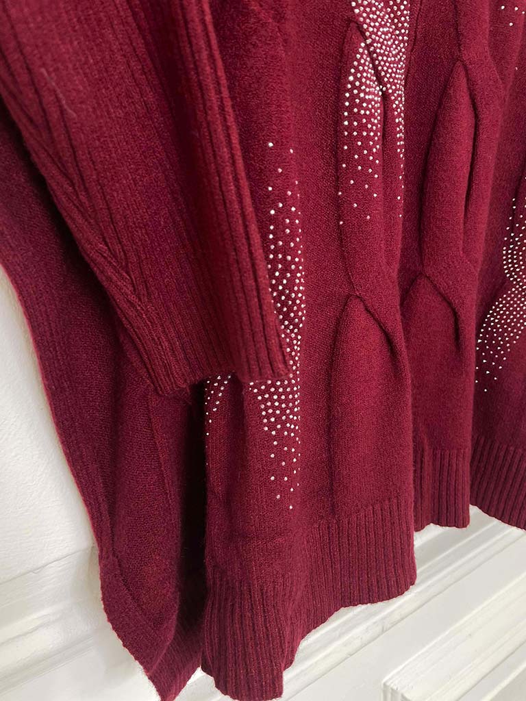 Cable Shimmer Polo Knit - Merlot